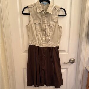 ANTONIO MELANI Beige and Brown Midi Button Up Dress